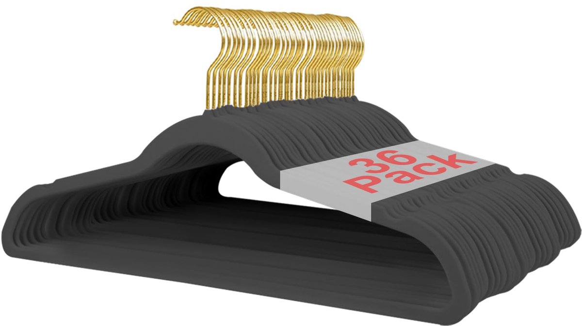 Azomor® Ruimtebesparende fluweelachtige kledinghangers met antislip en gouden haak