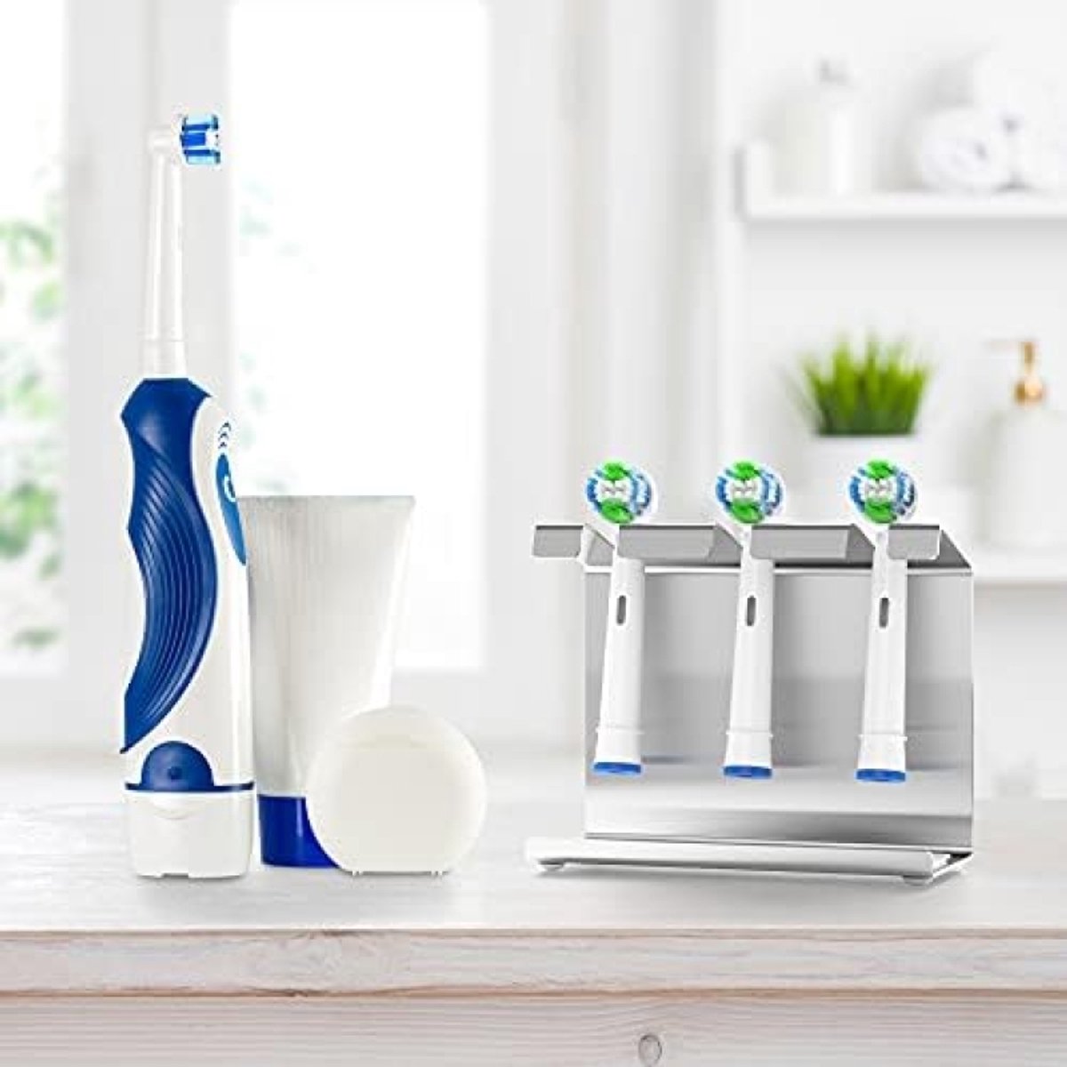 PromoHome Roestvrijstalen Tandenborstelhouder met Opvangbak voor 3 Borstels - Universeel Geschikt voor Oral-B, Philips Sonicare en Andere Elektrische Tandenborstels - Wandmontage of Vrijstaand - Zilver — afbeelding 5