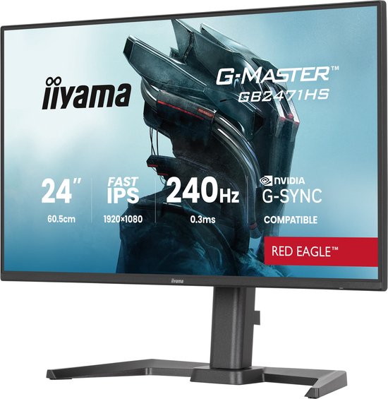 iiyama G-Master GB2471HS-B1 Red Eagle - 24 inch - Full HD - IPS - 240 Hz - Verstelbaar - G-Sync compatible