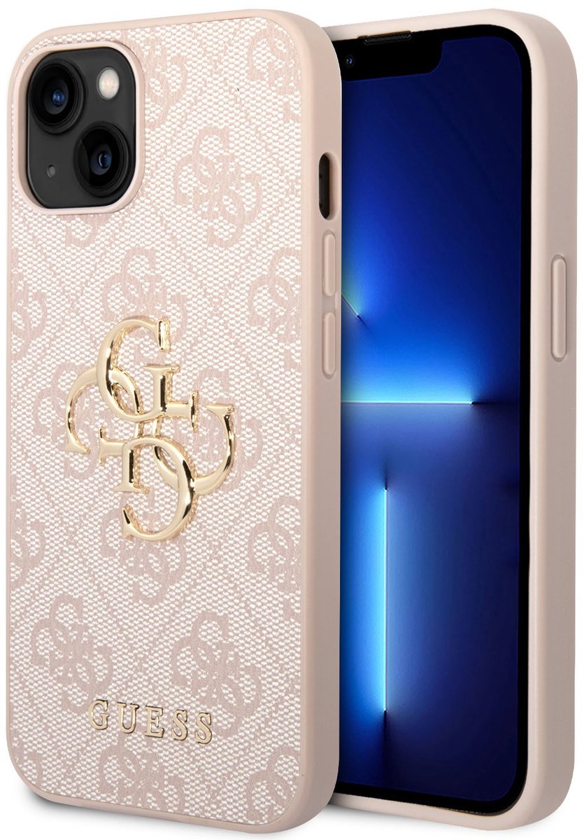 Guess Metal Logo geschikt voor iPhone 15 hoesje - Roze