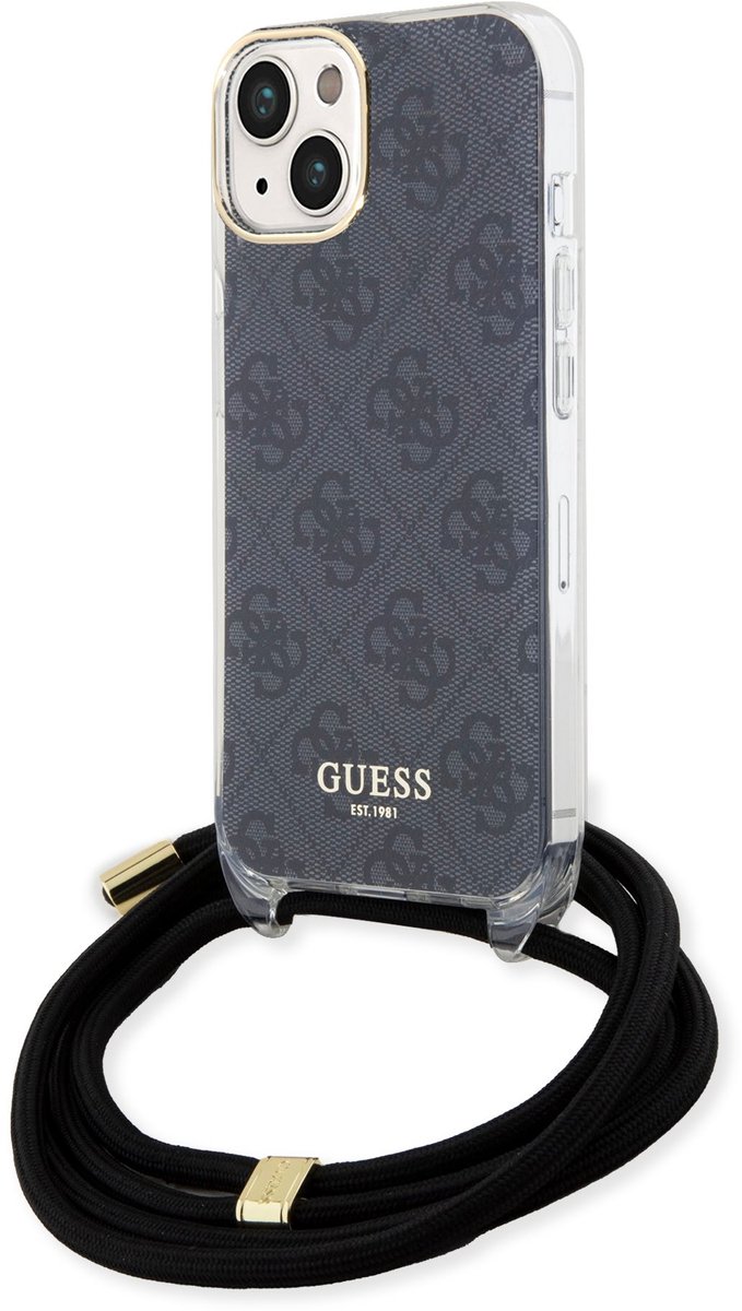 Guess 4G Printed Crossbody Back Case - Geschikt voor Apple iPhone 15 (6.1") - Zwart