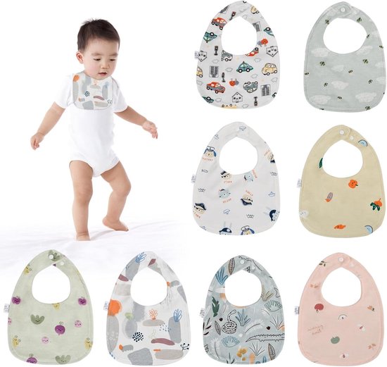 Vuminbox Baby Bandana Slabbetjes 6-pack en Bijtring Speelgoed, 100% Biologisch Katoen, Super Absorberend en Zacht, Unisex (Meisje