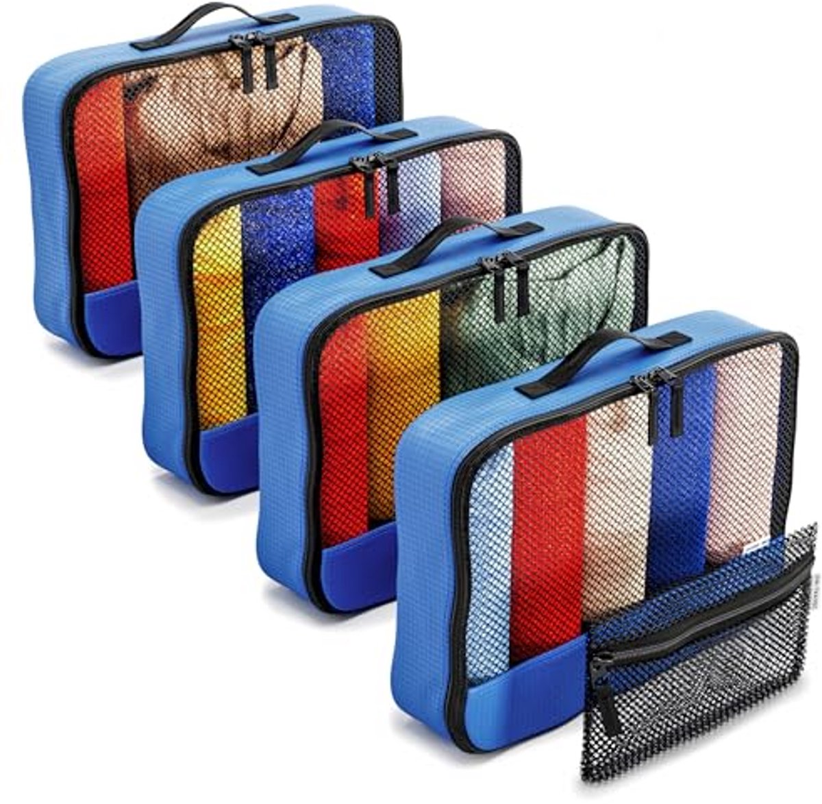 Reis Koffer Organizer met Inpaktasjes - 4 Stuks Medium Reiscubes en Handige Opbergtas