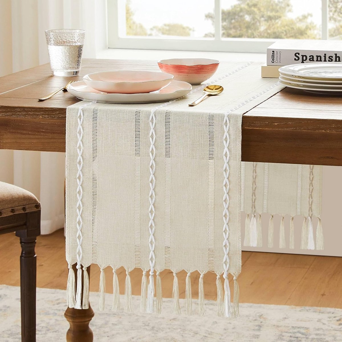 Azomor® Stijlvolle tafelloper met franjes voor een sfeervol interieur 30x140 cm