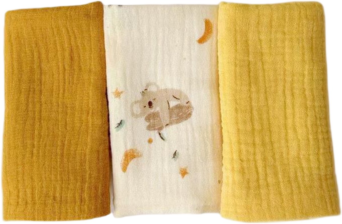 Image of 3-pack baby mousseline gezichtshanddoeken - pasgeboren handdoekset - 25 x 25 cm gezichts- en badhanddoeken - herbruikbare baby gezichtshanddoeken - 100% katoen - zacht en ademend - maat S