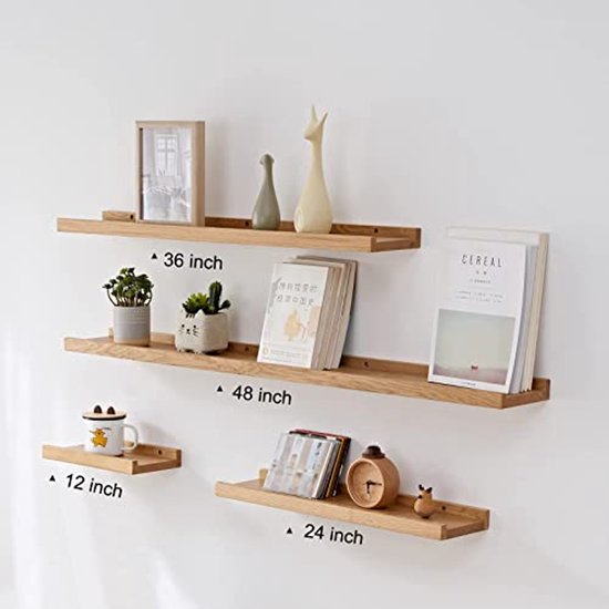 Zwevende plank Wandplank Massief Houten Hoek Zwevende Planken Wandmontage Set van 3, L-vorm Houten Display Opslag Wandplanken Rek voor Woonkamer, Slaapkamer, Kantoor, Badkamer Keuken & Decoratie Pla