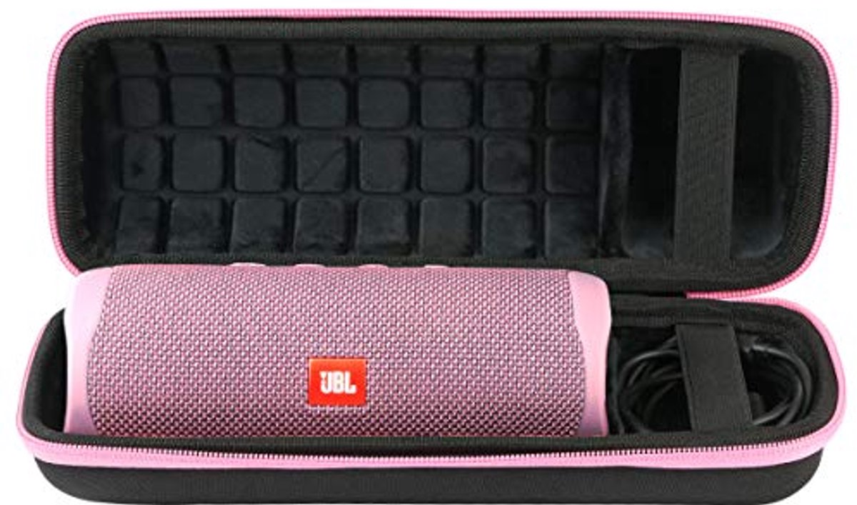 Reishoes voor Draagbare Bluetooth Stereo Speaker - Zwarte Hoes met Roze Rits
