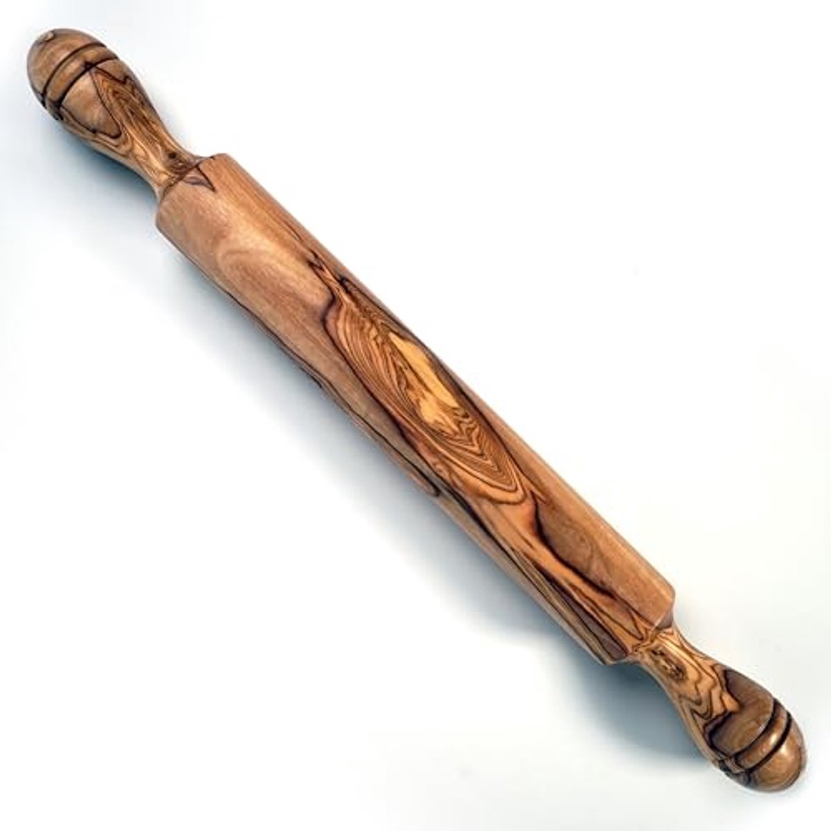 Houten deegroller van olijfhout - 41 cm uniek en handgemaakt met handgrepen