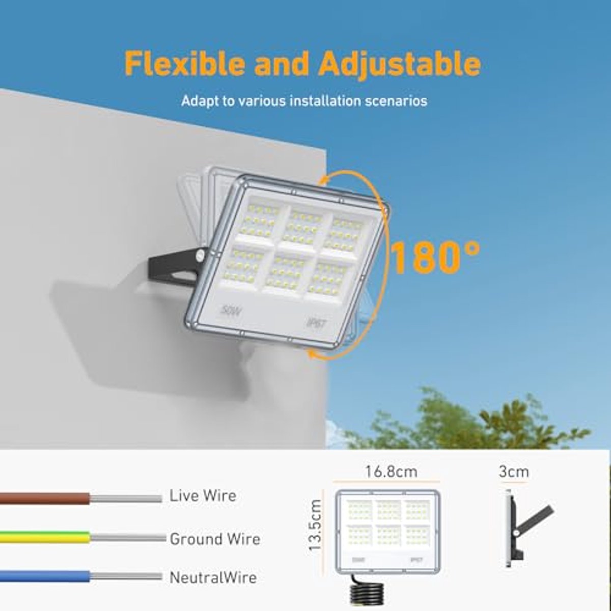 Led Buitenspot 50W 5000lm Waterdicht IP67 Koudwit Buitenlamp voor Garage en Tuin