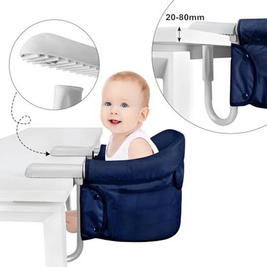 Opvouwbare Tafelstoel voor Baby, Hoge Stoel met Zitverhoging, Stabiliteit en Comfort, Inclusief Tas, Blauw van Merkloos — afbeelding 5