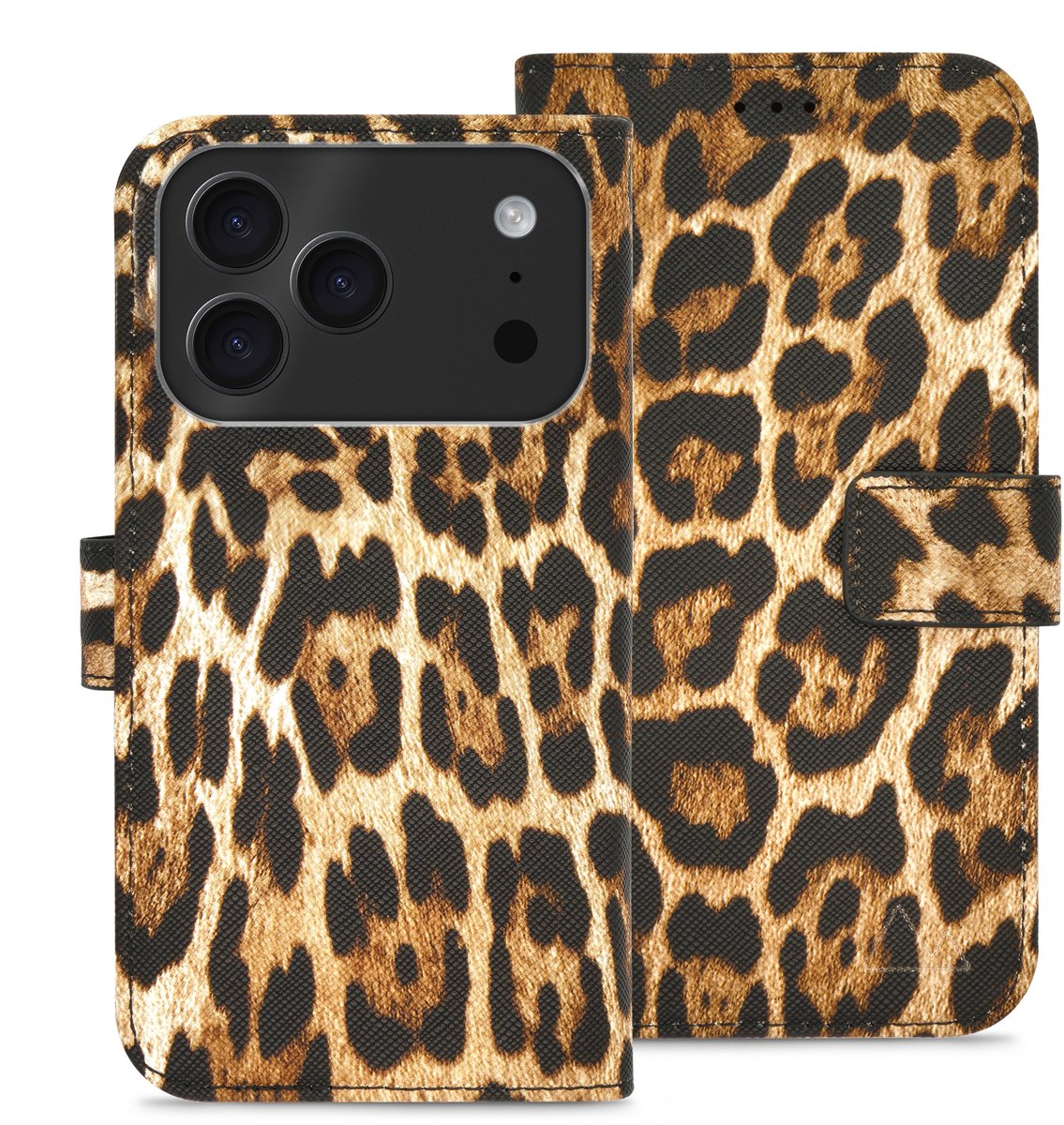 My Style Telefoonhoesje geschikt voor Apple iPhone 17 Pro Max Hoesje | My Style Flex Wallet Bookcase Portemonnee | Pasjeshouder voor 3 Pasjes | Telefoonhoesje voor Pinpas / OV Kaart / Rijbewijs - Wild Leopard | Bruin