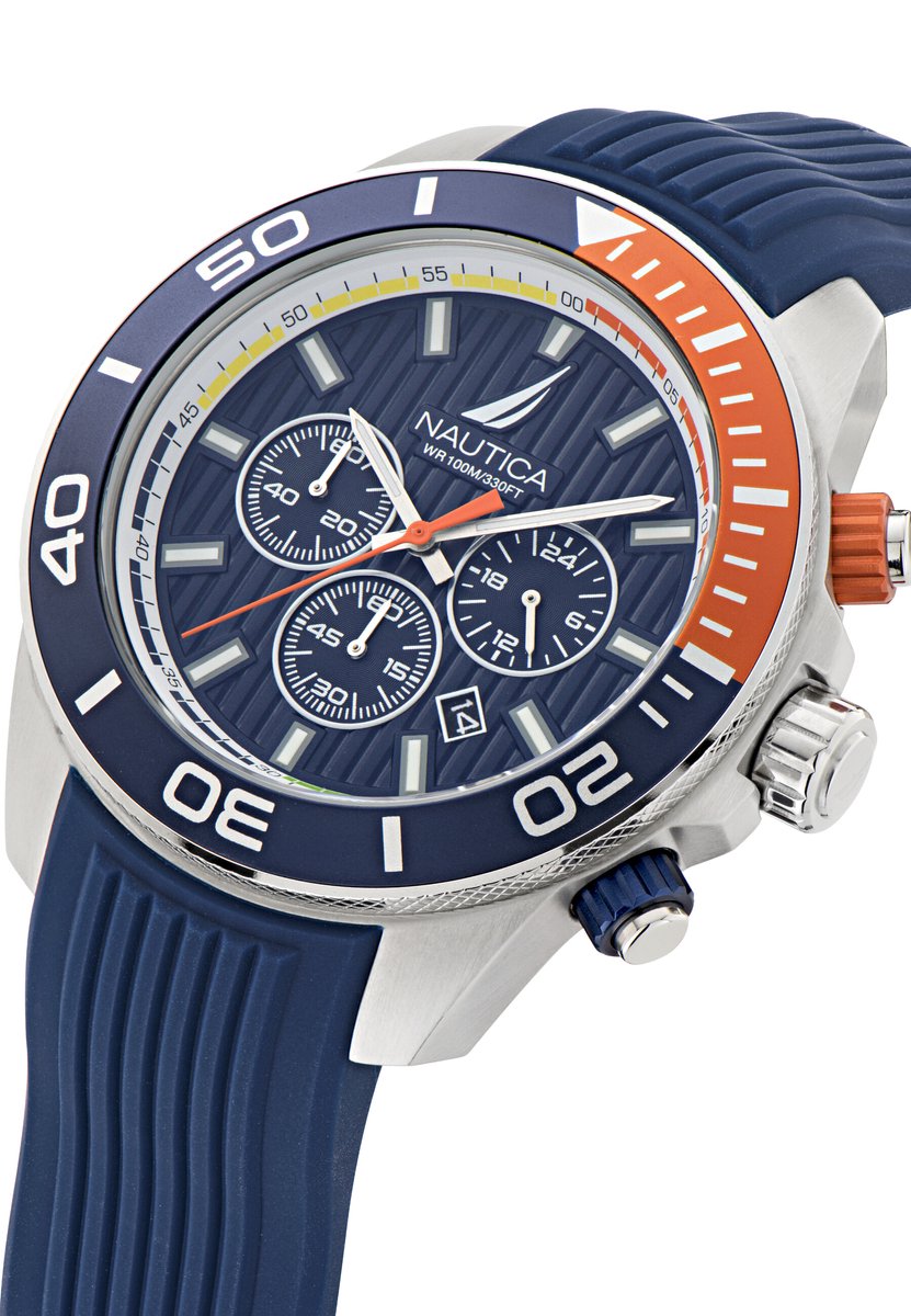 Nautica Nautica One Quartz Analoog Horloge Blauw Material 100% Roestvrij Staal 100% Siliconaarmband 48 mm NAPNOF302