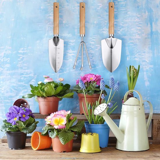 Dailygoods - OFFCUP Tuingereedschapset, 6 stuks tuingereedschap, tuingereedschap met ergonomische handgrepen, waaronder brede spop, puntige spade, wortelplukker, hark, drievingerige vork en een paar handschoenen van Dailygoods — afbeelding 2