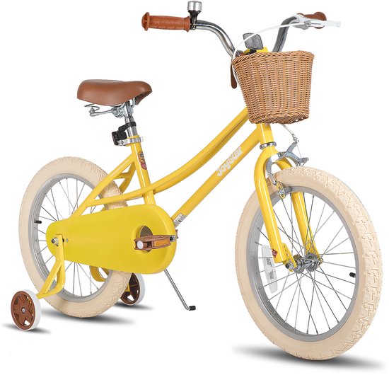 Joystar Fantasy Kinderfiets voor Meisjes - 18 Inch - Mand - Zijwieltjes - Bel - Handrem - Geel van JOYSTAR — afbeelding 2