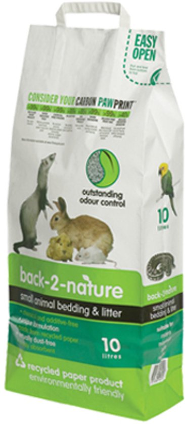 Zak kattenbakvulling van 10 liter met een fret, konijn en muizen erop.