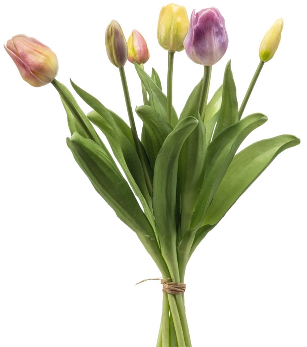 Emerald Kunstbloem Tulp Bundel 40cm Geel/roze - Kunstplant voor binnen