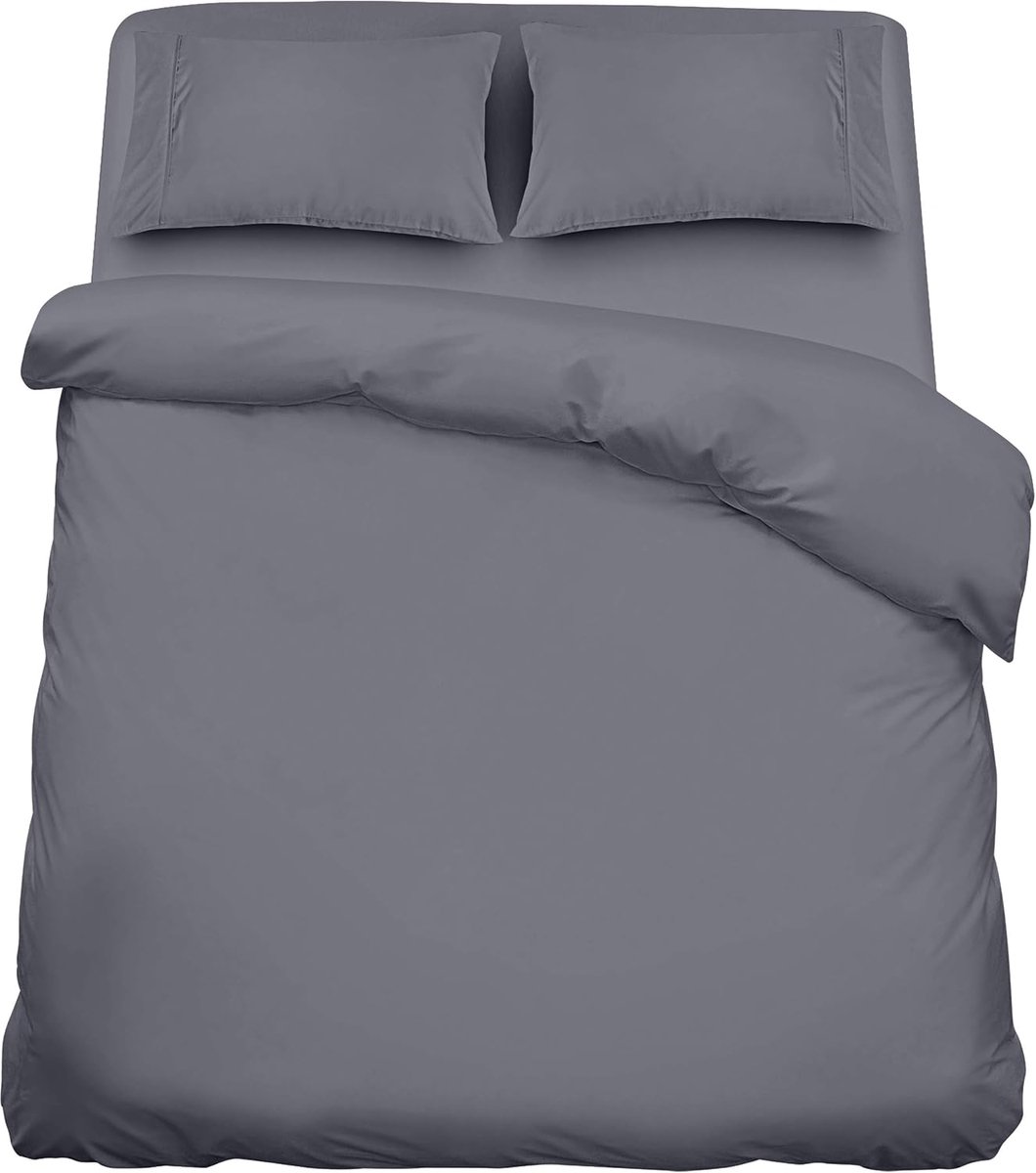 Azalia Beddengoed set - Geborsteld Microvezel Polyester - Dekbedovertrek (200x200cm), Hoeslaken (135x190cm) met Kussenslopen (50x75cm), Grijs