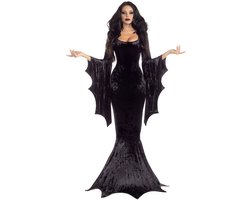 Joya Party® | Verkleedjurk Dames Vampier | Zwarte Fluwelen Jurk met Vleermuismouwen | Verkleed Kostuum Dames Halloween | Verkleed Jurk Fluweel Heks Volwassenen | Maat M