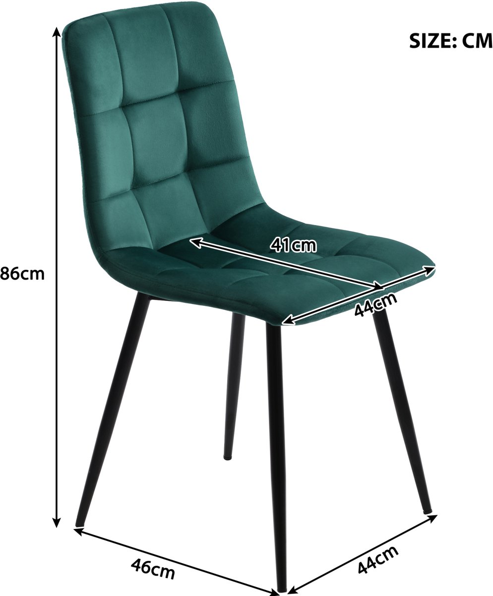 Eetkamerstoelen set van 4, donkergroen, keukenstoel met fluwelen bekleding, woonkamerstoel met rugleuning, gestoffeerde stoel met metalen poten, ergonomische stoel voor eettafel – foto 2