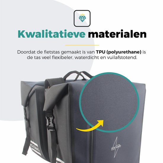 Voltano Dubbele Fietstas Rolltop Luxe E-bike - Zwart / Donkerblauw - 48 Liter - 100% Waterdicht - Fietstassen Elektrische Fietsen van Voltano — afbeelding 5