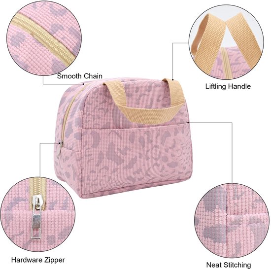 Lunchtassen voor kinderen - lunchtas lunchtas herbruikbaar - Lunchtassen - Lunchtassen voor dames en heren - 6 l mini koeltas - kleine geïsoleerde picknicktas - voor werk - school - picknick - reizen (roze) van Perfewoo — afbeelding 3