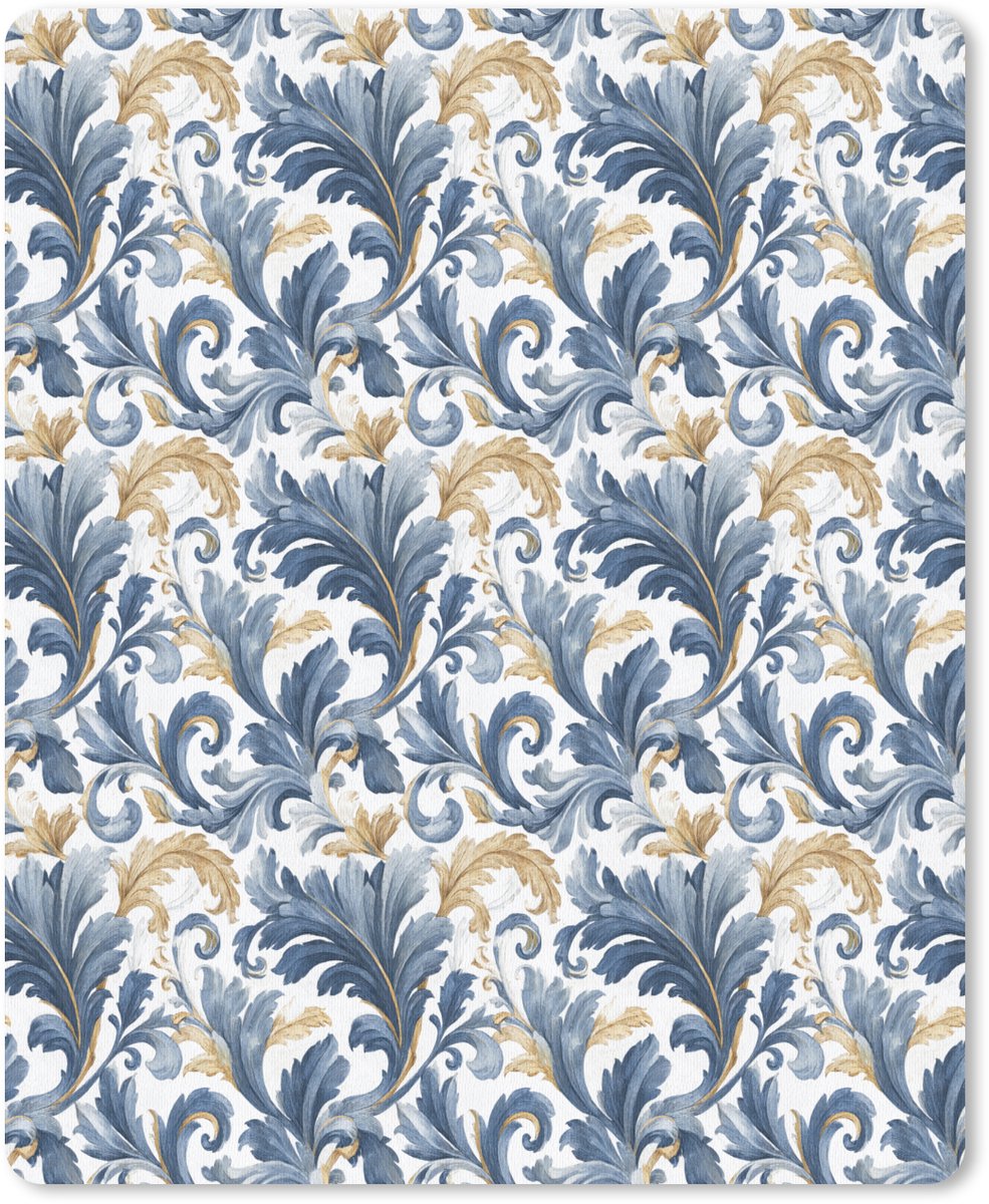 Muismat 19x23 cm - Mousepad Bloem - Blauw - Goud - Patroon - Muismatten