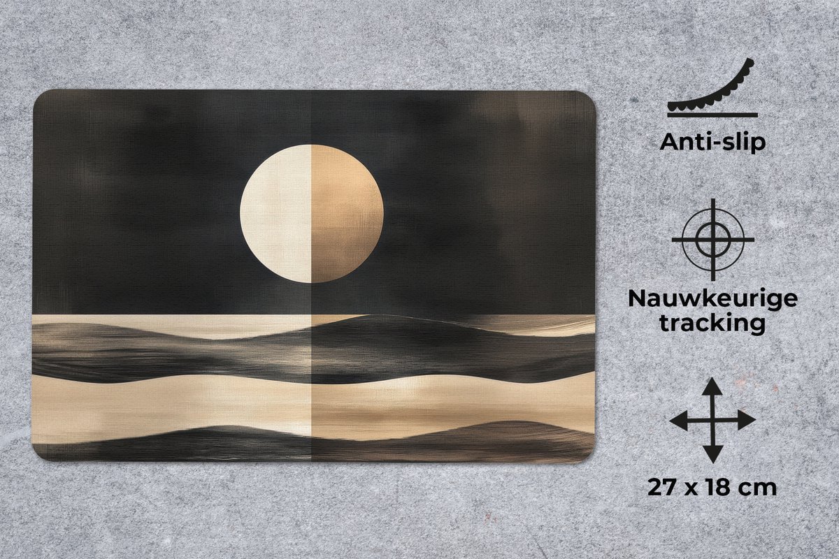 Muismat 27x18 cm - Mousepad Maan - Cirkel - Goud - Muismatten