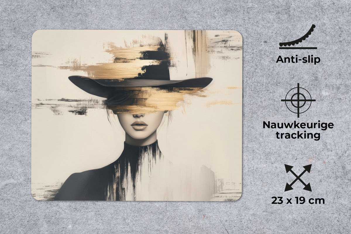 Muismat 23x19 cm - Mousepad Vrouw - Hoed - Verf - Muismatten