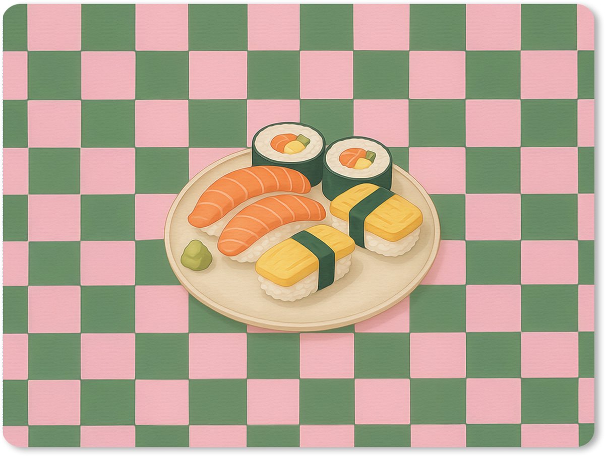 Muismat XXL 80x60 cm - Bureau onderlegger - Bureau mat Sushi - Bord - Geblokt - Groen - Bureaumat - Gaming mousepad xl - Bureaulegger groot - Computer deskmat