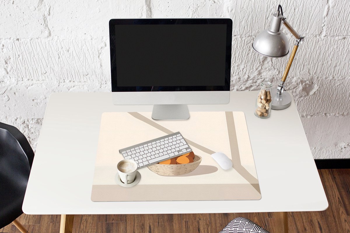 Muismat XXL 80x60 cm - Bureau onderlegger - Bureau mat Mand - Fruit - Minimalistisch - Oranje - Bureaumat - Gaming mousepad xl - Bureaulegger groot - Computer deskmat