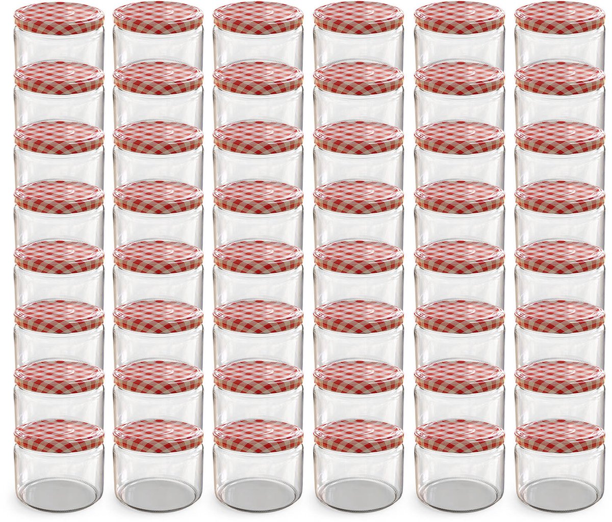 Oputec 48x 282ml inmaakpotten / voorraadpotten TO Ø 82 mm – glazen jampotten – metalen schroefdeksel rood-wit geruit – conservenpotten
