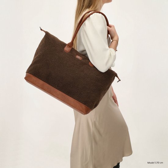 Charm London Buckingham teddy Laptoptas 15,6 inch - Shopper - Schoudertas - Crossbody - Dames Tas - Donkerbruin.