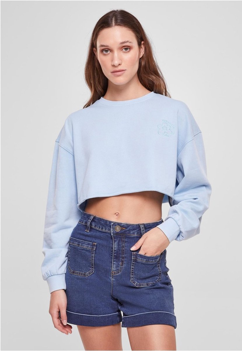 Urban Classics Cropped Flower Embroidery Terry Crewneck sweater/trui 4XL Blauw