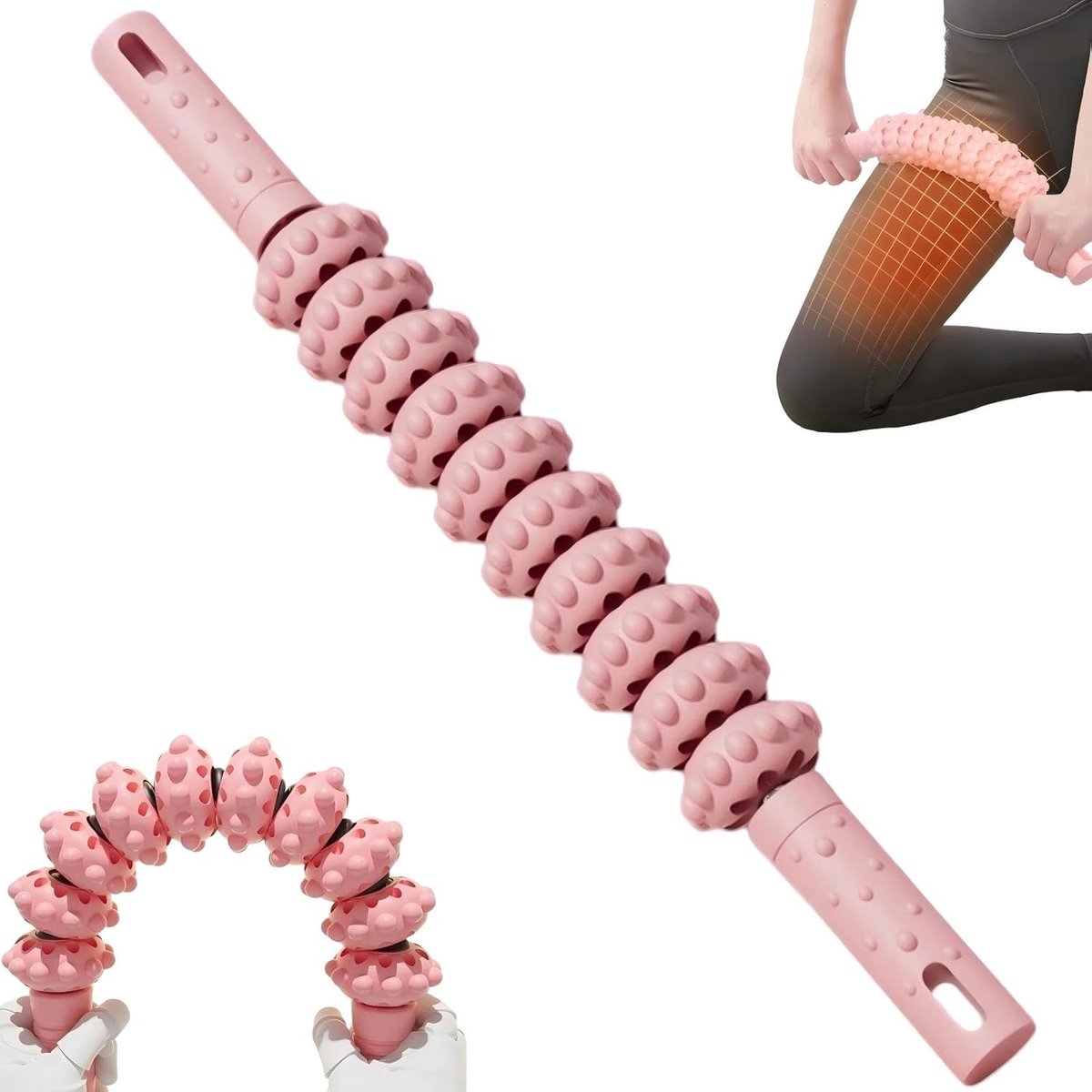 Spierroller-stok, 10 rollen, 180 graden buigbaar ontwerp, fascia-massageapparaat voor het herstel van benen en rug