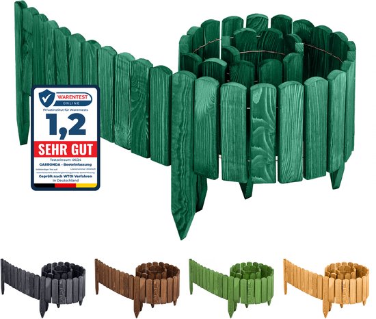 Garronda Rollborder - Flexibele houten - Gazonafscheiding - Palissade padenafscheiding - kan worden ingekort - Smaragdgroen - Hoogte: 20 cm, hekje 200 cm