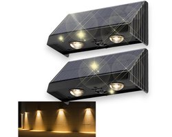 Set van 2 Moderne Buitenwandlampen op Zonne-energie, IP67 Waterdicht, 100 Lumens Warm Wit Licht, 1500mAh - Voor Gevel, Tuin en Erfafscheiding