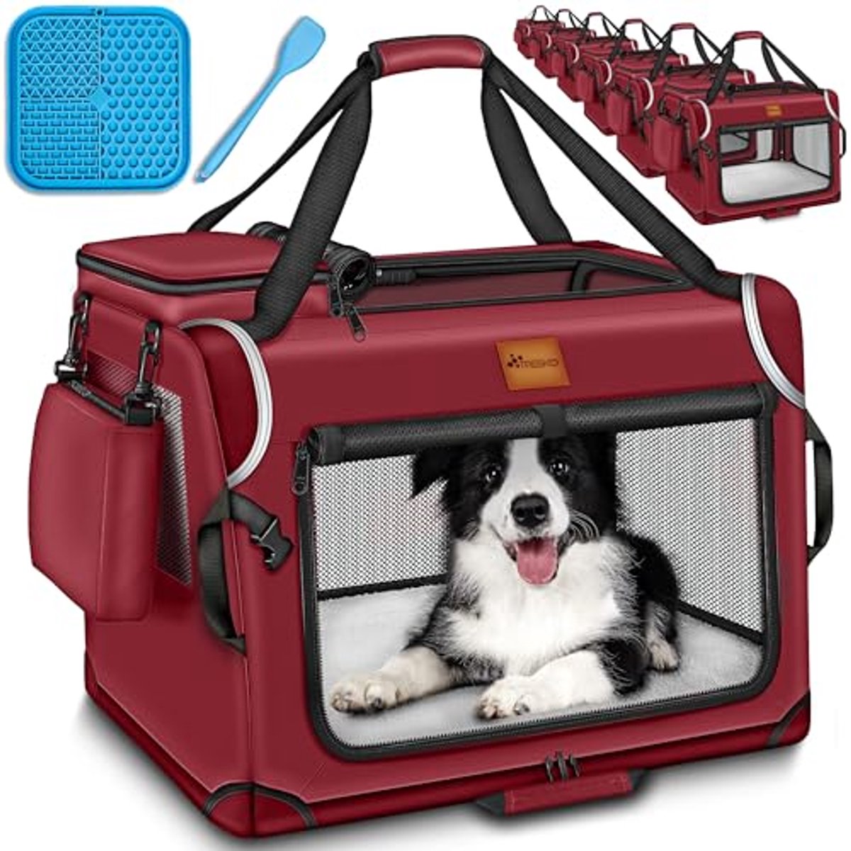 TRESKO Dog Box, Foldable, Including Leakmat, Spatula and Reflectors, XL, 83 x 58 x 58 cm, Transport Box for Dogs and Cats, Dog Transport Box, Car, for Small and Large Dogs, Dog Bag, Robust