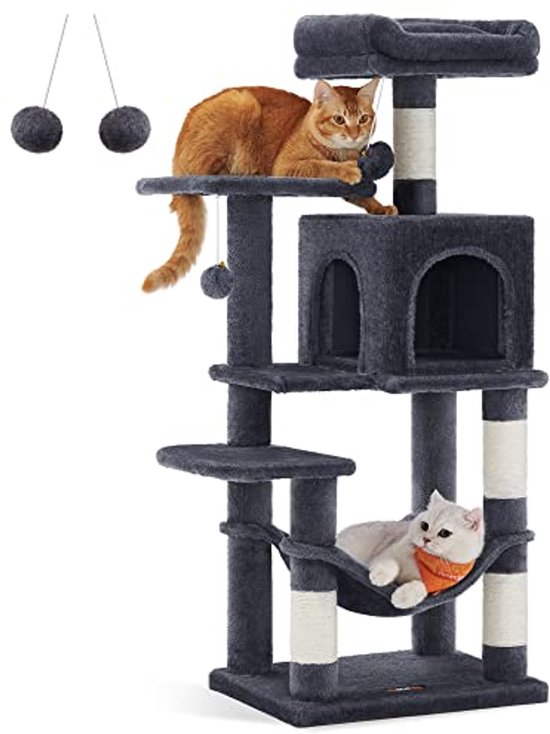 Feandrea Cat Tree Cat Tree Cat House with 4 Scratching Posts 2 Platform Hammock Cave Smoke Grey PCT261G01