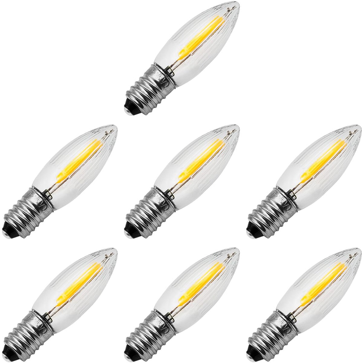 Reserve Kerstlampjes E10 LED Filament - 7 stuks - 10-55V - 0.2W - Warm Wit Licht - 2200K - Helder