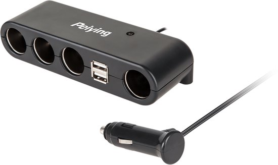 Peiying Basic Auto Sigarettenaansteker Splitter - 4x 12V Poorten - 2x USB-A - Max. 60W - Zwart