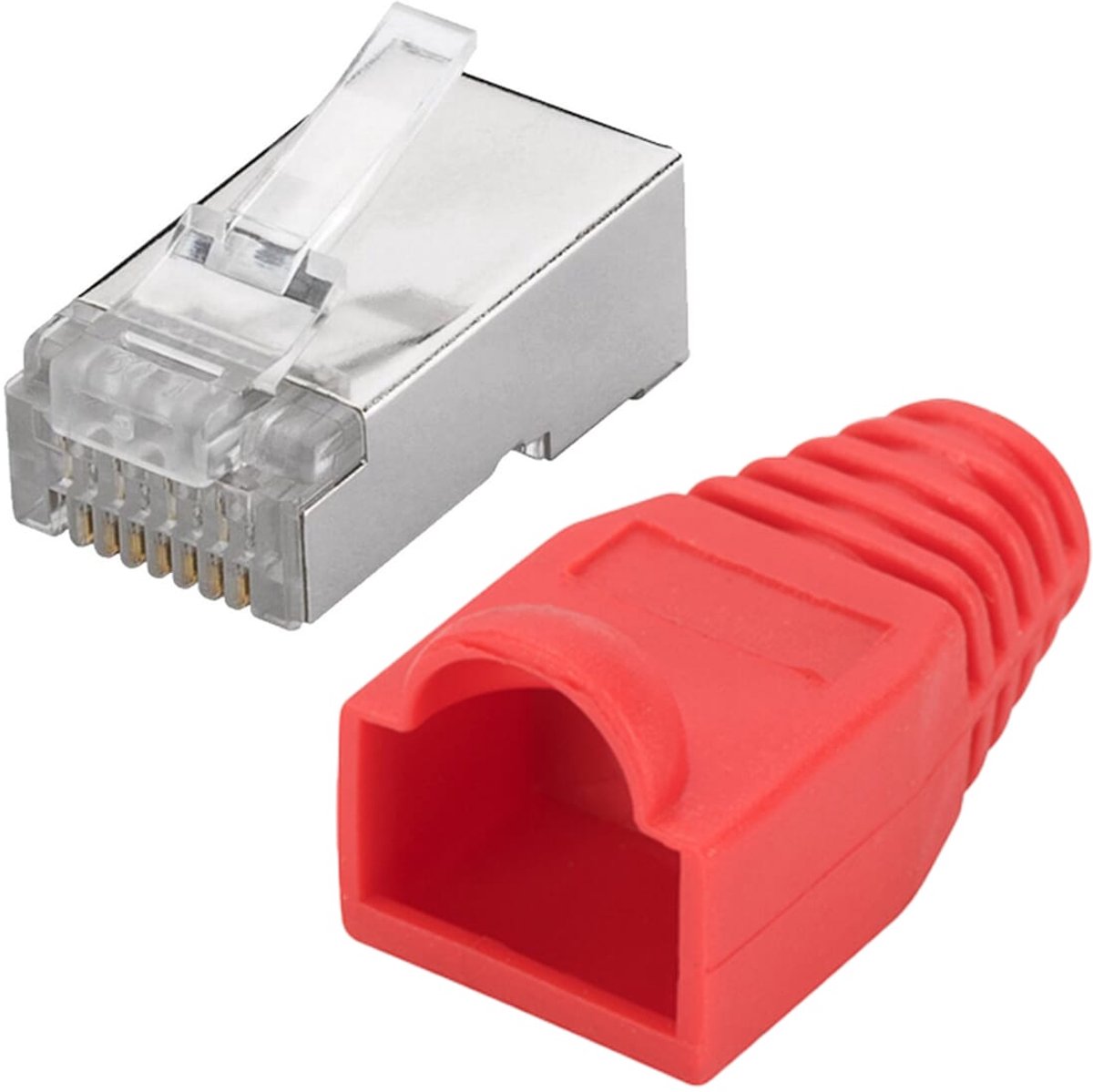 RJ45 Connector Cat5/Cat6 8P8C met Rode Tules - Afgeschermd - 10 stuks