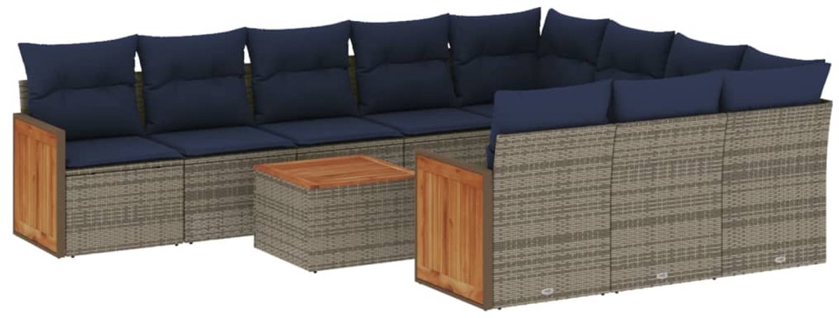 vidaXL - 11-delige - tuinbankset - met - kussens, - grijs - polyrotan