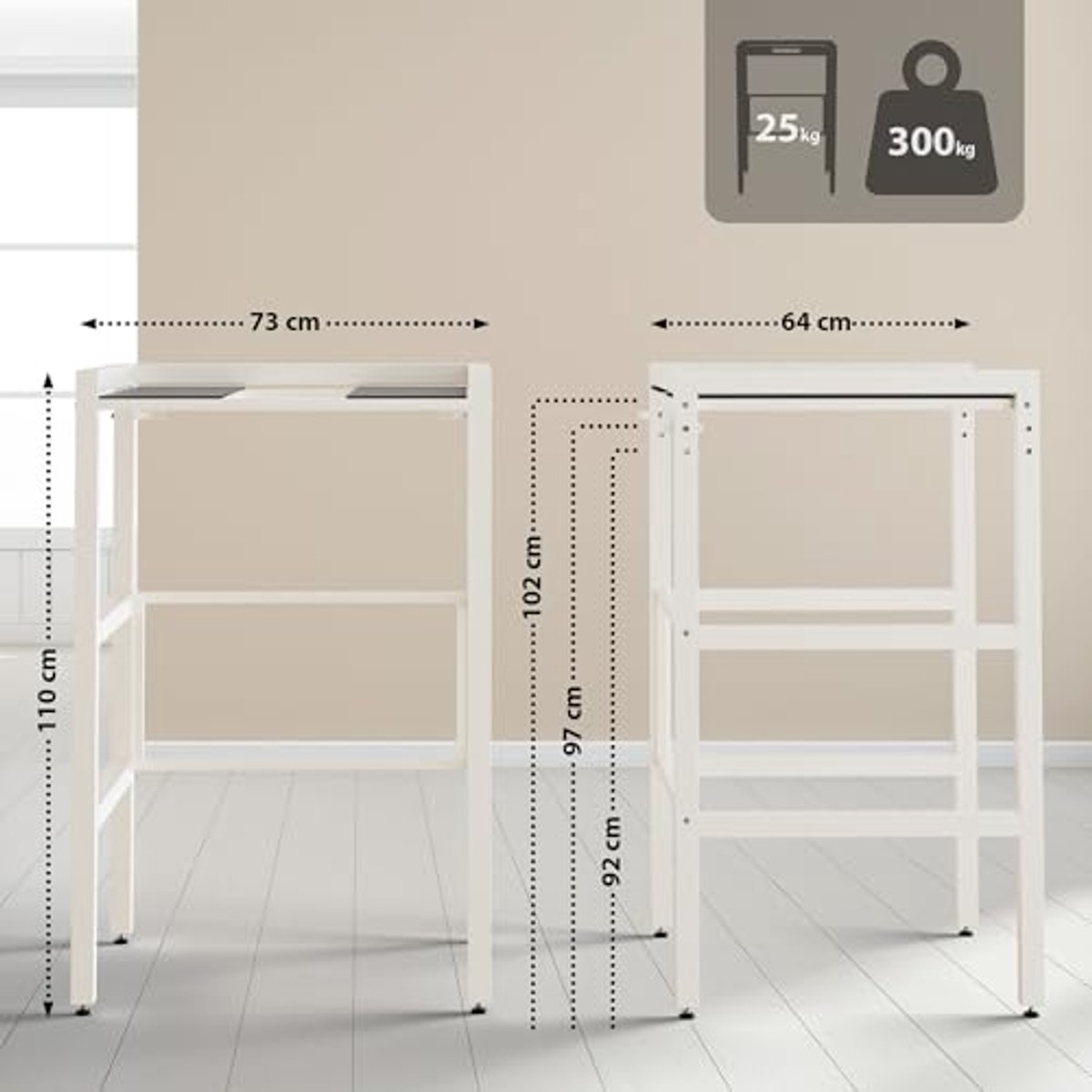 Wasmachine Rack voor Twee Apparaten | Hoogte Verstelbare Metalen Droogrek | Wit