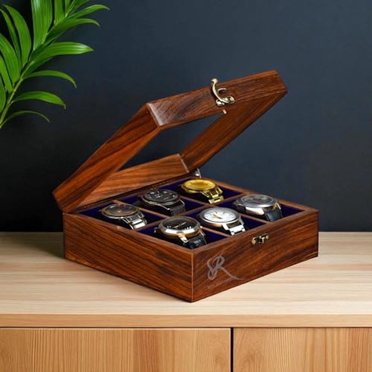 Houten Horlogedoos met 6 Slots van Indisch Rozenhout - Handgemaakt en Duurzaam