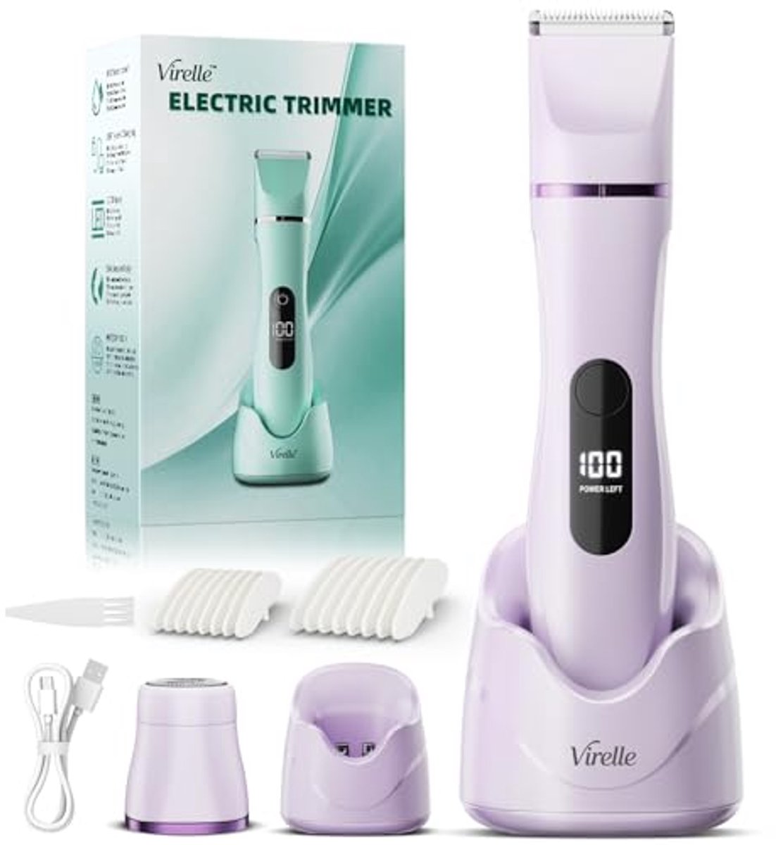 Tondeuse voor dames, zacht scheerapparaat, epilator voor dames, 2-in-1, waterdichte intieme trimmer, voor lichaams- en gezichtshaar, elektrisch scheerapparaat, tondeuse, geschenkset