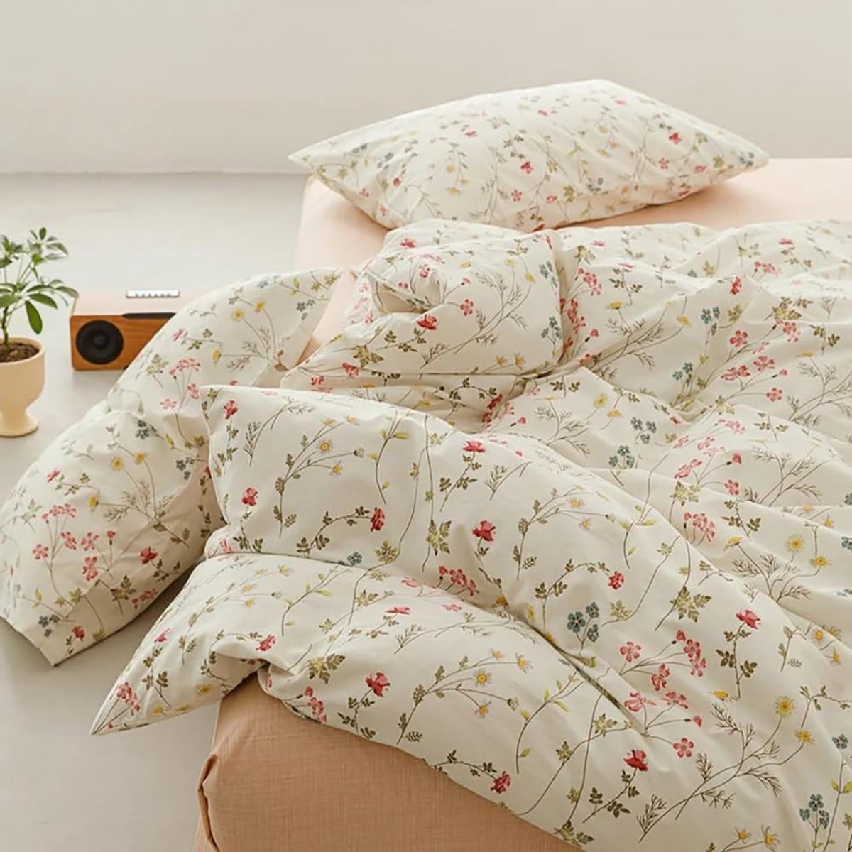 Ibenzoa Comfortabele katoenen dekbedovertrek set met bloemenpatroon en ritssluiting roze
