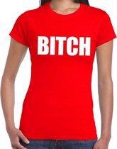 BITCH tekst t-shirt rood dames - dames fun/feest shirt L