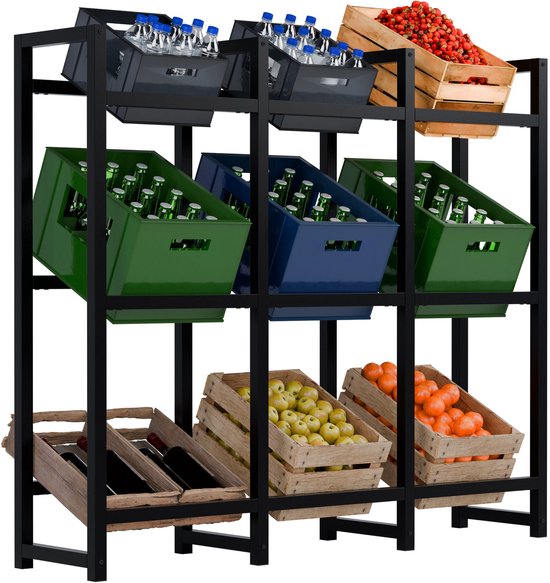 CLP Crate Rack Stack - Support métallique pour caisses à boissons de 2 à 9 caisses - Caisse à bouteilles robuste standard - Look moderne - Noir - 9 caisses
