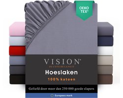 VISION Hoeslaken - 100% katoen - 200 x 200 cm met ruime hoek van 30cm - Geschikt voor boxspring matras - Grijs - Oekotex gecertificeerd