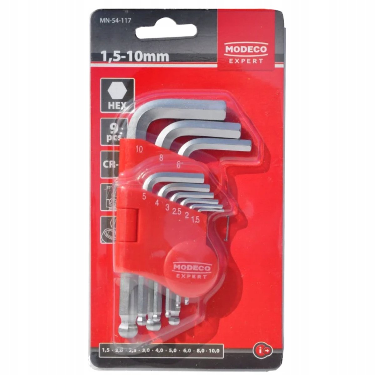 Modeco Inbussleutelset Kort met Conus 1,5-10mm 9 Delig